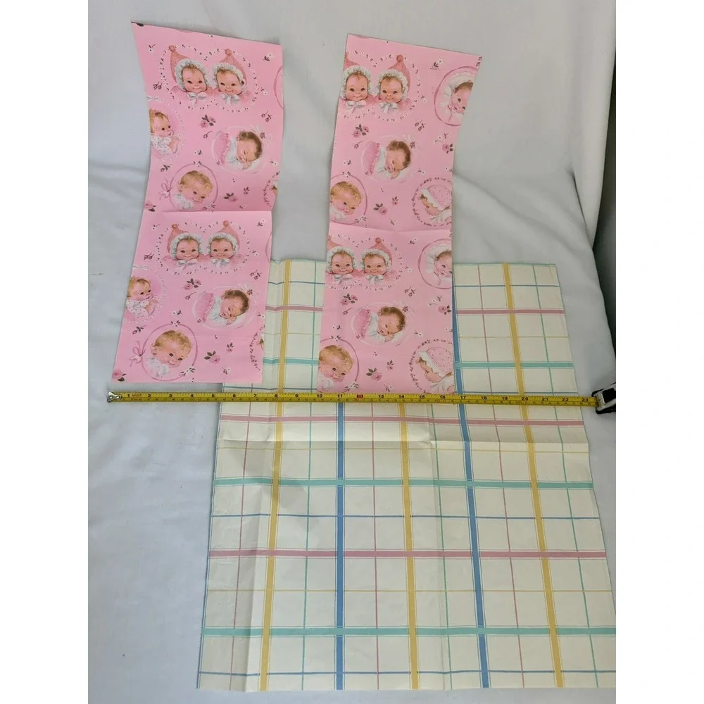 Vintage Wrapping Paper Gift Wrap Baby Shower Lot Babies Stork Bunnies